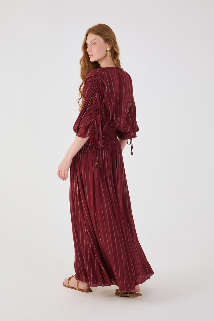 Wine Bossa Lurex  Sleeve Maxi Dress_5