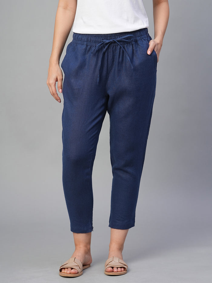 Women's 100% Linen Slim Fit Pant Navy