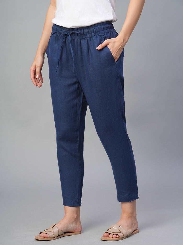 Women's 100% Linen Slim Fit Pant Navy