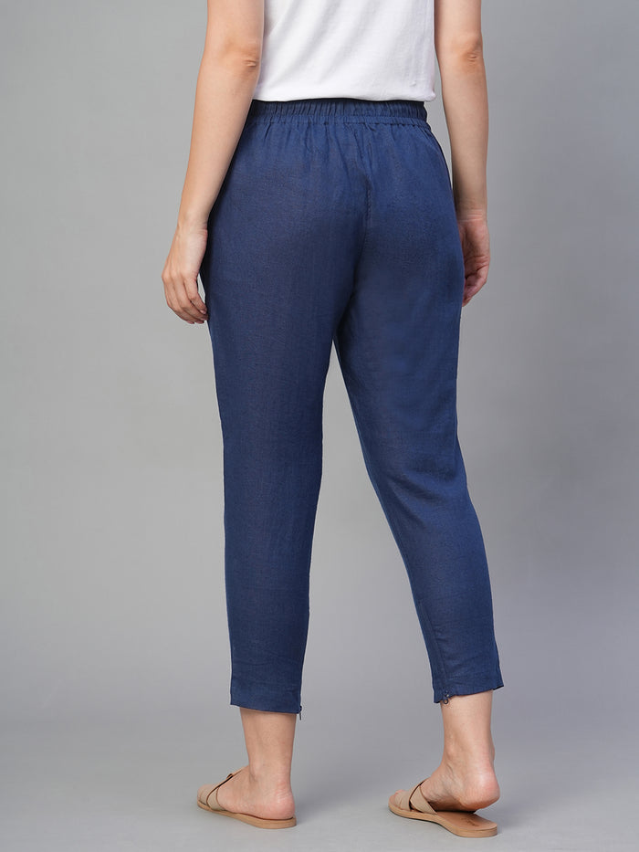 Women's 100% Linen Slim Fit Pant Navy