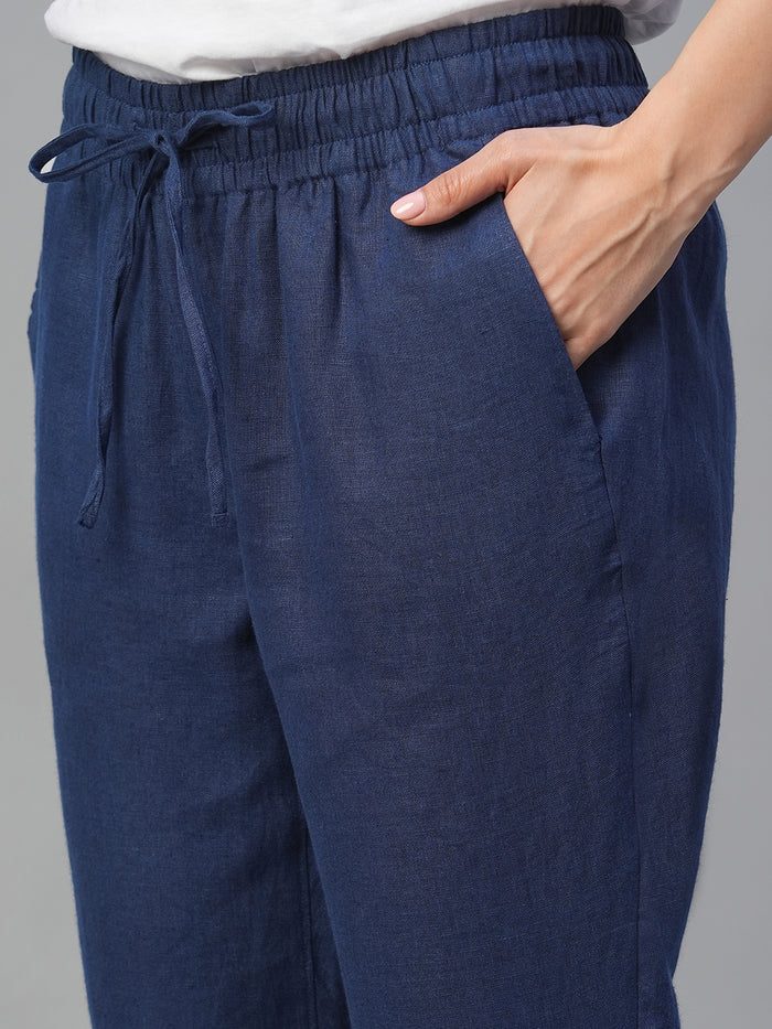 Women's 100% Linen Slim Fit Pant Navy