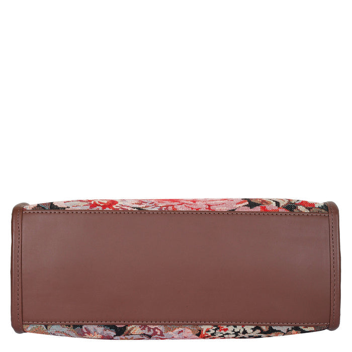 Women’s floral tapestry top?handle satchel with leather trim for daily, office, travel, and everyday use-bottom image