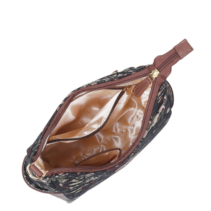 Women’s vintage tapestry hobo sling bag with leather trim for daily, office, travel, and everyday use-interior view