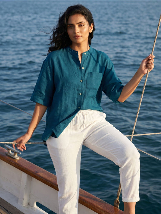 Women's Linen Viscose Ankle Length Pants White