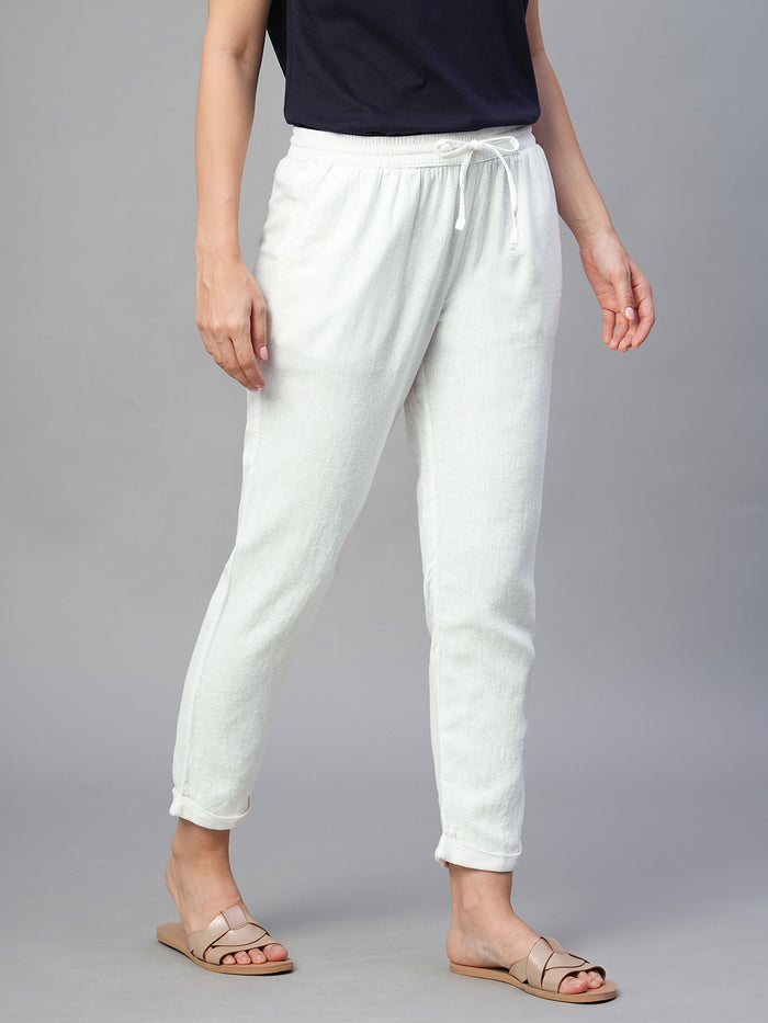 Women's Linen Viscose Ankle Length Pants White