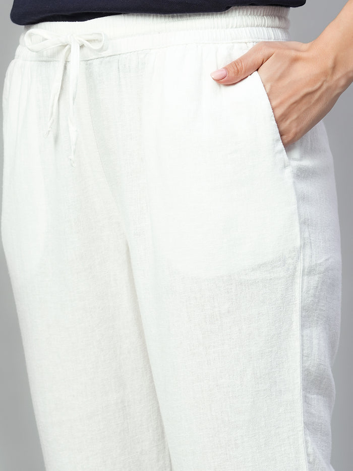 Women's Linen Viscose Ankle Length Pants White