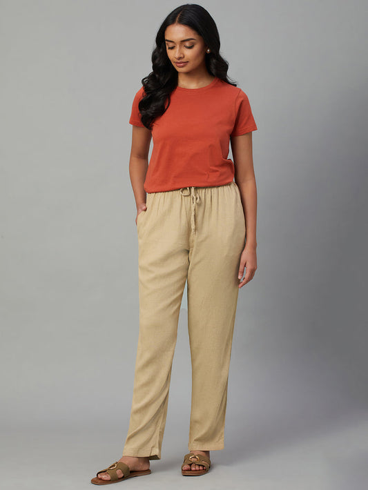 Women's Linen Viscose Drawstring Pants Khaki