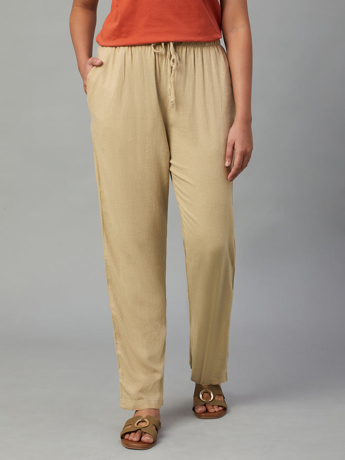 Women's Linen Viscose Drawstring Pants Khaki