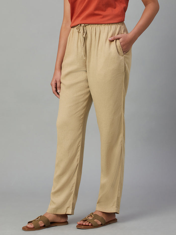 Women's Linen Viscose Drawstring Pants Khaki