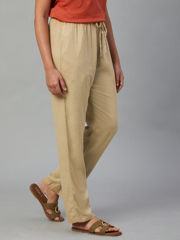Women's Linen Viscose Drawstring Pants Khaki