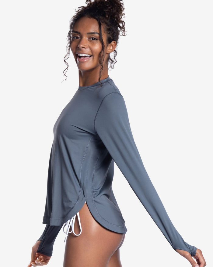 Women wearing smoke relaxed scallop top with smoke with bikini bottom. (Style 2015) - BloqUV
