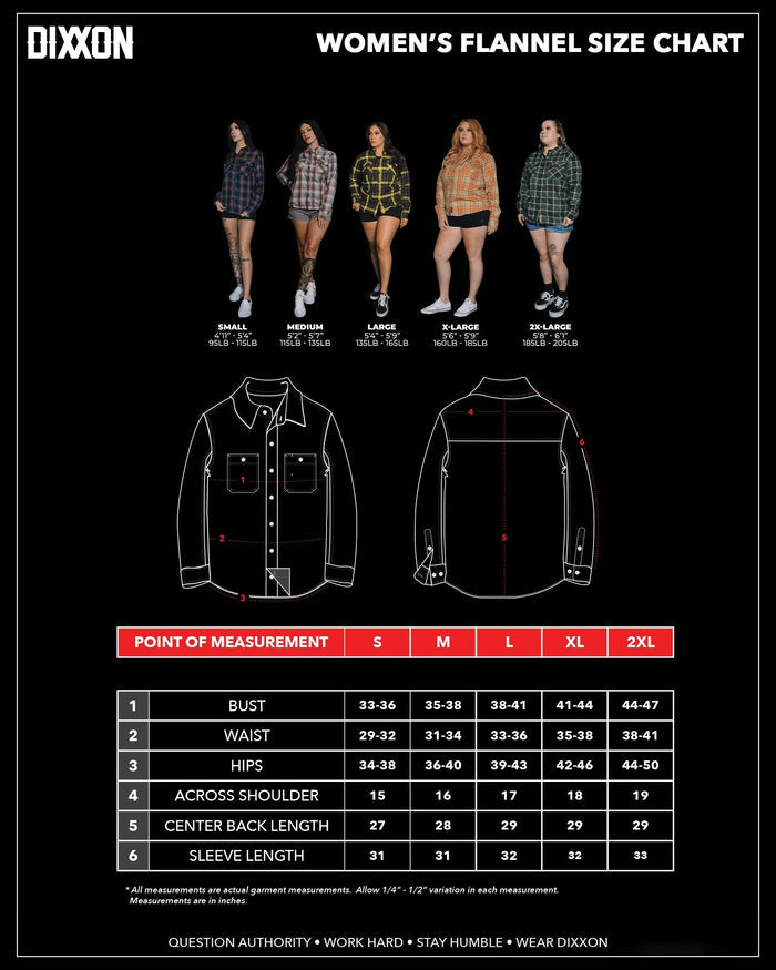 Women's The Hive Flannel Size Chart - Dixxon Flannel Co.