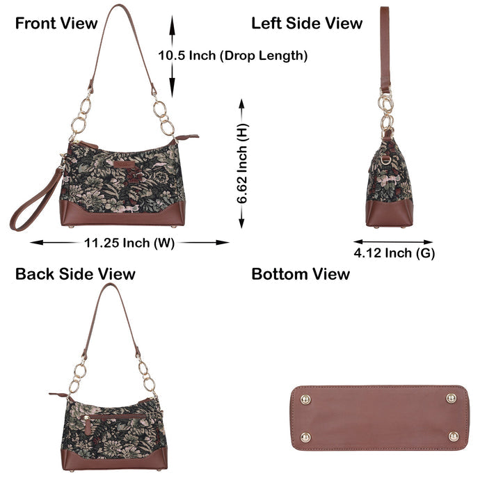 Women's Vintage Tapestry Chain Shoulder Bag with Leather Trim - Canada & USA-infographic image