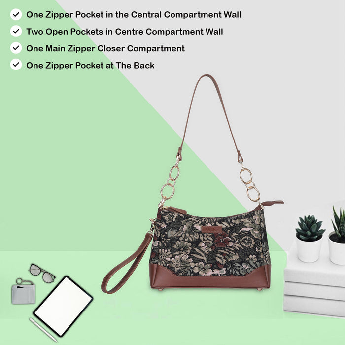 Women's Vintage Tapestry Chain Shoulder Bag with Leather Trim - Canada & USA-feature view