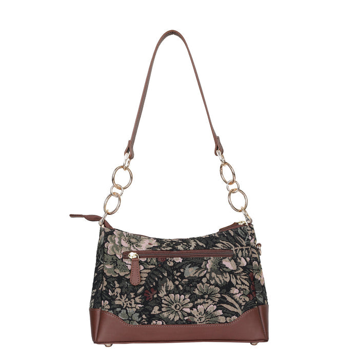Women's Vintage Tapestry Chain Shoulder Bag with Leather Trim - Canada & USA-back view