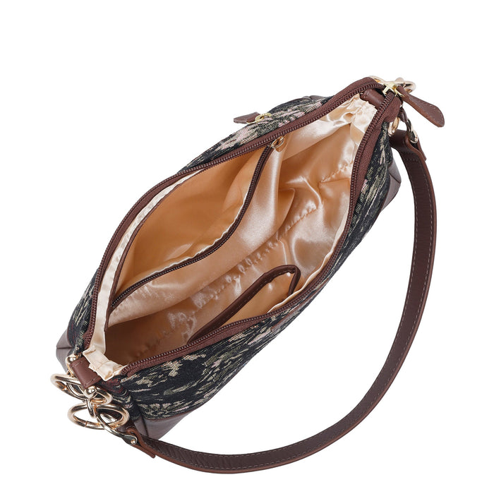 Women's Vintage Tapestry Chain Shoulder Bag with Leather Trim - Canada & USA-interior view