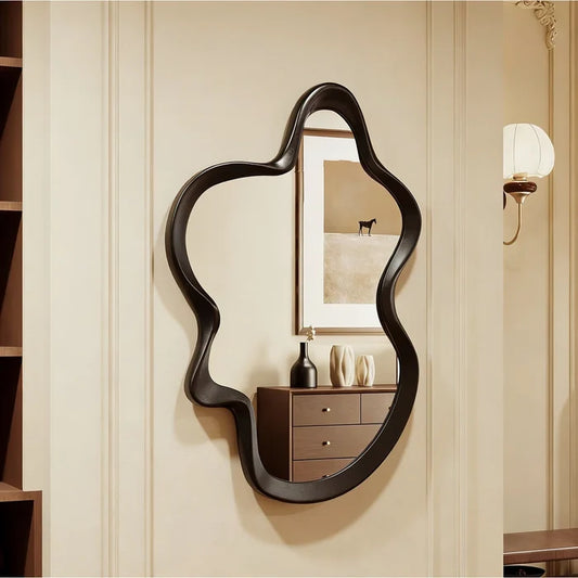 Wooden Framed Wall Asymmetrical Wavy Wall Mirror