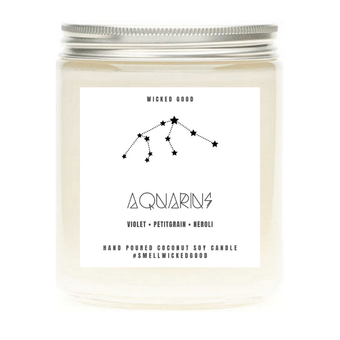 Aquarius Zodiac  Candle Gift | Natural Soy Candles | Wicked Good